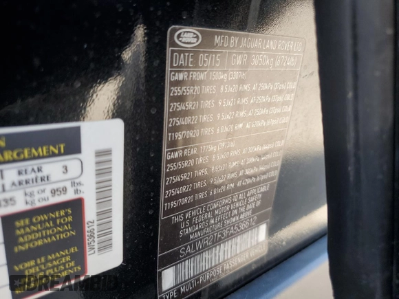 2015 Land Rover Range Rover Sport Supercharged with VIN SALWR2TF3FA536612, listed as a Copart auction lot 52978365 with 115,519 mi miles and Clean Title. Bid and sale history available at DreamBid. Image 12.