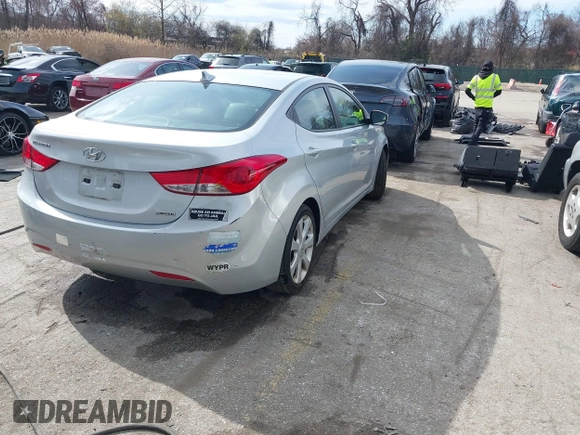 2013 Hyundai Elantra Limited with VIN 5NPDH4AE2DH191473, listed as a IAAI auction lot 41856481 with 54,705 mi miles and . Bid and sale history available at DreamBid. Image 4.