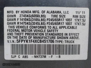 2012 Honda Ridgeline RTS with VIN 5FPYK1F4XCB451706, listed as a IAAI auction lot 40414404 with 153,444 mi miles. Bid and sale history available at carsss.com. Image 9.