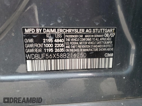 2008 Mercedes-Benz E-Class Luxury 3.5L with VIN WDBUF56X58B216250, listed as a Copart auction lot 86924714 with 163,434 mi miles and Clean Title. Bid and sale history available at carsss.com. Image 12.