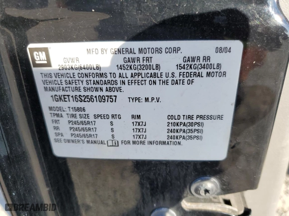 2005 GMC Envoy XL SLT with VIN 1GKET16S256109757, listed as a Copart auction lot 77220144 with 246,444 mi miles and Salvage Title. Bid and sale history available at carsss.com. Image 13.