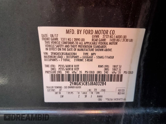 2018 Ford Flex SEL with VIN 2FMGK5C85JBA03284, listed as a Copart auction lot 51330995 with 50,746 mi miles and Salvage Title. Bid and sale history available at carsss.com. Image 16.