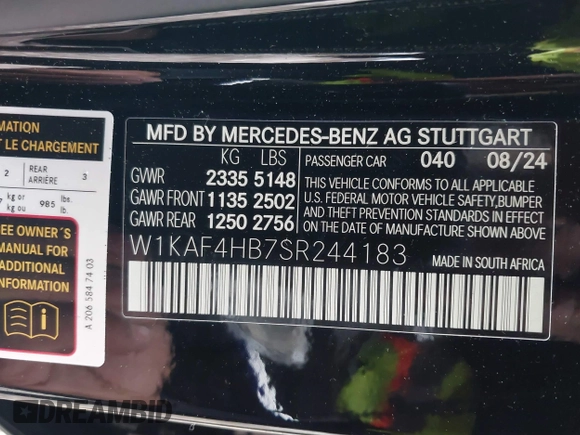 2025 Mercedes-Benz C 300 with VIN W1KAF4HB7SR244183, listed as a IAAI auction lot 41663163 with 1,291 mi miles and . Bid and sale history available at DreamBid. Image 9.
