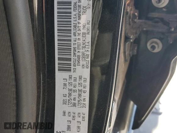 2020 Ram 1500 Rebel with VIN 1C6SRFLT6LN141838, listed as a Copart auction lot 54799315 with 79,654 mi miles and Salvage title. Bid and sale history available at DreamBid. Image 13.