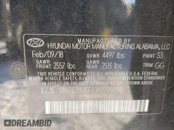 2018 Hyundai Sonata SE z VIN 5NPE24AF2JH690798, wystawiony jako Copart lot #41805415 z przebiegiem 48 101 mil mil oraz Szkoda całkowita • Salvage title. Historia ofert i sprzedaży dostępna na DreamBid. Obrazek 12.