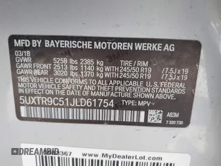 2018 BMW X3 xDrive30i with VIN 5UXTR9C51JLD61754, listed as a IAAI auction lot 41775727 with 40,778 mi miles and . Bid and sale history available at DreamBid. Image 9.