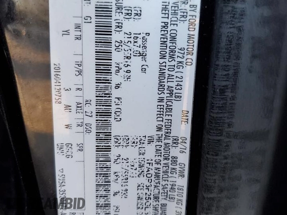 2016 Ford Focus SE with VIN 1FADP3F25GL320680, listed as a Copart auction lot 85003314 with 108,882 mi miles and Salvage title. Bid and sale history available at DreamBid. Image 13.