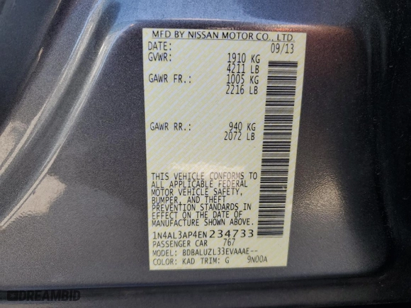 2014 Nissan Altima 2.5 S with VIN 1N4AL3AP4EN234733, listed as a Copart auction lot 51830055 with 100,958 mi miles and Salvage Title. Bid and sale history available at carsss.com. Image 12.