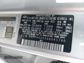 2016 Kia Sorento EX with VIN 5XYPH4A55GG041740, listed as a IAAI auction lot 41555876 with 166,255 mi miles. Bid and sale history available at carsss.com. Image 9.