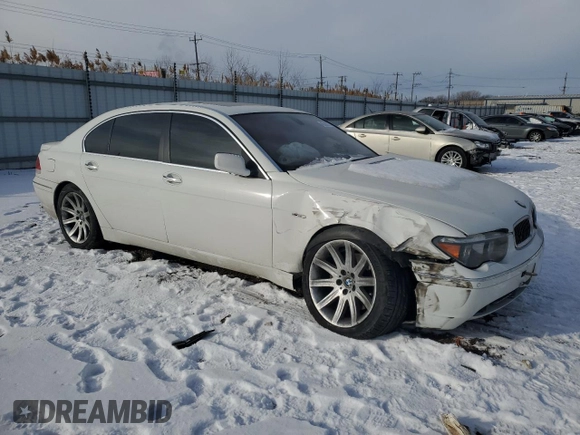 2005 BMW 7 Series 745Li with VIN WBAGN63535DS59721, listed as a Copart auction lot 45388375 with 128,329 mi miles and Salvage title. Bid and sale history available at DreamBid. Image 4.