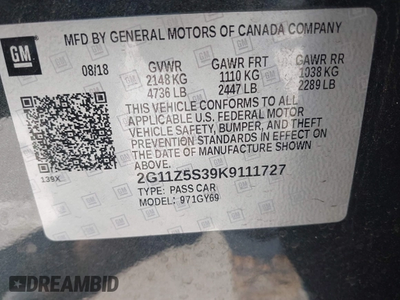 2019 Chevrolet Impala LT with VIN 2G11Z5S39K9111727, listed as a IAAI auction lot 41956387 with 109,475 mi miles and . Bid and sale history available at DreamBid. Image 9.