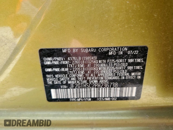 2023 Subaru Crosstrek Special Sports z VIN JF2GTHSC2PH236738, wystawiony jako Copart lot #59664675 z przebiegiem 34 364 mil mil oraz Szkoda całkowita • Salvage title. Historia ofert i sprzedaży dostępna na DreamBid. Obrazek 14.