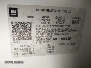 2018 GMC Acadia SLE with VIN 1GKKNRLA0JZ190189, listed as a IAAI auction lot 42211114 with 172,037 mi miles and . Bid and sale history available at DreamBid. Image 9.