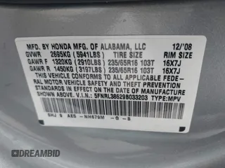 2009 Honda Odyssey EX-L with VIN 5FNRL38629B033203, listed as a IAAI auction lot 42172416 with 261,270 mi miles. Bid and sale history available at carsss.com. Image 9.