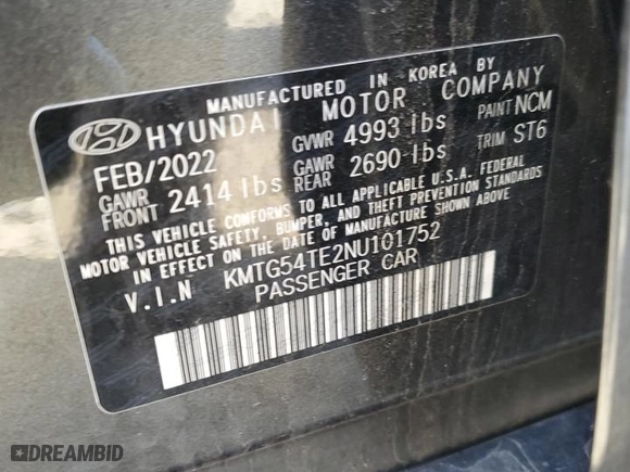 2022 Genesis G70 3.3T with VIN KMTG54TE2NU101752, listed as a Copart auction lot 49227725 with 27,034 mi miles and Salvage Title. Bid and sale history available at carsss.com. Image 12.
