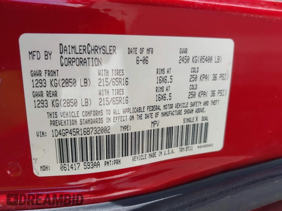 2006 Dodge Caravan SXT with VIN 1D4GP45R16B732002, listed as a IAAI auction lot 42157772 with 162,135 mi miles and . Bid and sale history available at carsss.com. Image 9.