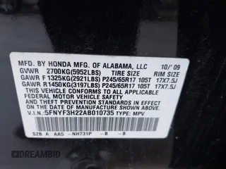 2010 Honda Pilot LX with VIN 5FNYF3H22AB010735, listed as a IAAI auction lot 41345443 with 109,024 mi miles and . Bid and sale history available at DreamBid. Image 9.