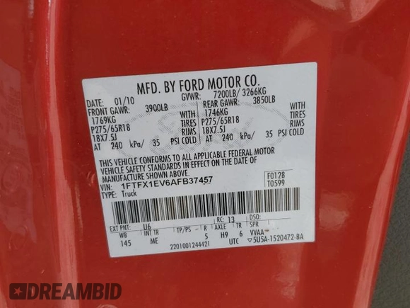 2010 Ford F-150 XL с VIN 1FTFX1EV6AFB37457, выставлен на аукционе Copart как лот 58805895 с пробегом 123 572 миль миль и Чистый • Clean title. История ставок и продаж доступна на DreamBid. Изображение 12.