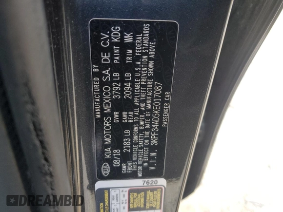 2019 Kia Forte S z VIN 3KPF34AD5KE017087, wystawiony jako Copart lot #54831355 z przebiegiem 106 795 mil mil oraz Szkoda całkowita • Salvage title. Historia ofert i sprzedaży dostępna na DreamBid. Obrazek 12.