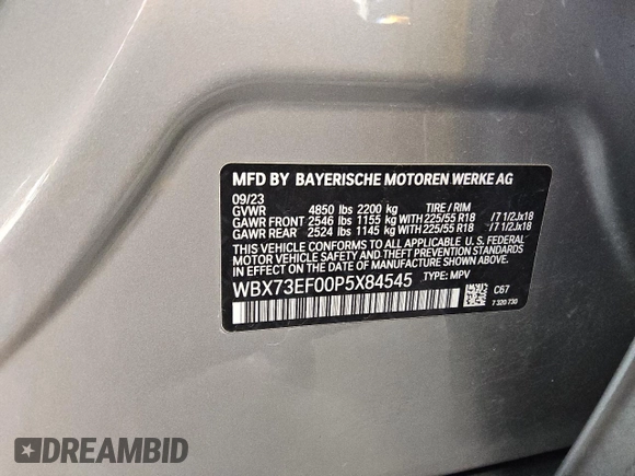 2023 BMW X1 xDrive28i with VIN WBX73EF00P5X84545, listed as a Copart auction lot 49742915 with 26,905 mi miles and Clean Title. Bid and sale history available at DreamBid. Image 12.