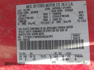 1999 Ford F-150 с VIN 1FTRX17W8XNB26591, выставлен на аукционе IAAI как лот 42607224 с пробегом Не указан миль и . История ставок и продаж доступна на DreamBid. Изображение 9.
