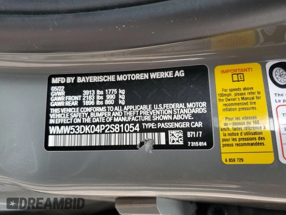 2023 MINI Hardtop 4 Door Cooper S with VIN WMW53DK04P2S81054, listed as a Copart auction lot 55456315 with 22,468 mi miles and Salvage title. Bid and sale history available at DreamBid. Image 12.