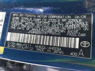 2008 Toyota Prius with VIN JTDKB20U187798545, listed as a IAAI auction lot 42565598 with 177,381 mi miles and . Bid and sale history available at DreamBid. Image 9.