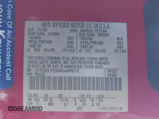 1999 Ford F-150 with VIN 1FTZX1722XNA89017, listed as a IAAI auction lot 41606478 with Not provided miles and . Bid and sale history available at DreamBid. Image 9.