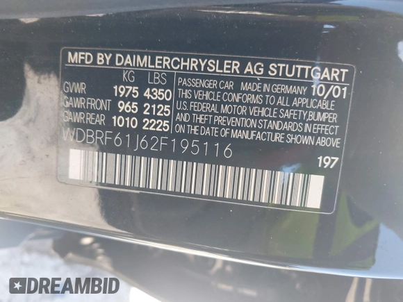 2002 Mercedes-Benz C 230/260/280/320 with VIN WDBRF61J62F195116, listed as a IAAI auction lot 42253120 with 128,492 mi miles and . Bid and sale history available at DreamBid. Image 9.