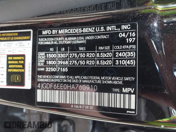 2017 Mercedes-Benz GLS 450 with VIN 4JGDF6EE0HA760910, listed as a IAAI auction lot 42210919 with 140,971 mi miles and . Bid and sale history available at DreamBid. Image 9.