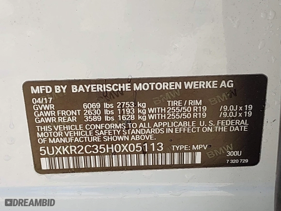 2017 BMW X5 sDrive35i with VIN 5UXKR2C35H0X05113, listed as a IAAI auction lot 41707270 with 1 mi miles. Bid and sale history available at carsss.com. Image 9.