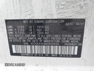 2022 Subaru Impreza Premium with VIN 4S3GKAV64N3600926, listed as a IAAI auction lot 42187034 with 36,768 mi miles and . Bid and sale history available at DreamBid. Image 9.