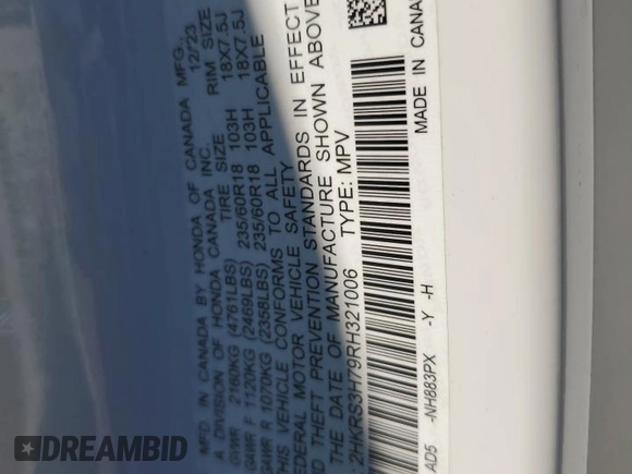 2024 Honda CR-V EX-L with VIN 2HKRS3H79RH321006, listed as a Copart auction lot 46926975 with 13,609 mi miles and Salvage Title. Bid and sale history available at DreamBid. Image 13.