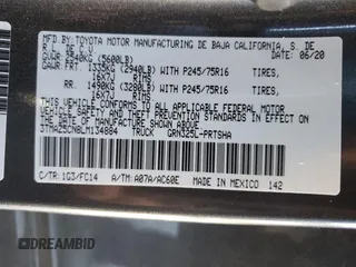 2020 Toyota Tacoma SR5 with VIN 3TMAZ5CN8LM134884, listed as a Copart auction lot 81489954 with 76,102 mi miles and Salvage title. Bid and sale history available at DreamBid. Image 14.