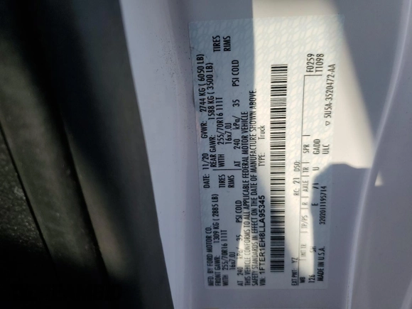 2020 Ford Ranger XL z VIN 1FTER1EH8LLA95345, wystawiony jako Copart lot #58945475 z przebiegiem 47 936 mil mil oraz Szkoda całkowita • Salvage title. Historia ofert i sprzedaży dostępna na DreamBid. Obrazek 12.