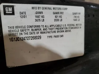 2002 Chevrolet Cavalier with VIN 1G1JC124727268029, listed as a Copart auction lot 82244354 with 85,496 mi miles and Salvage Title. Bid and sale history available at carsss.com. Image 12.