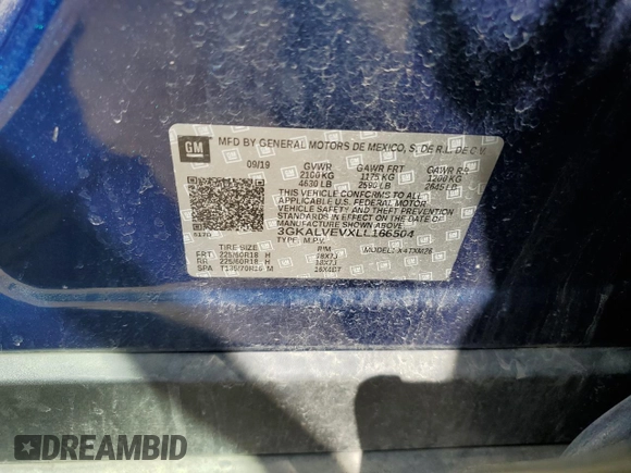 2020 GMC Terrain SLT with VIN 3GKALVEVXLL166504, listed as a Copart auction lot 52864615 with 63,738 mi miles and Salvage title. Bid and sale history available at DreamBid. Image 13.
