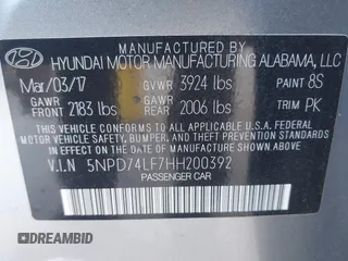 2017 Hyundai Elantra SE with VIN 5NPD74LF7HH200392, listed as a IAAI auction lot 42749982 with 153,061 mi miles and . Bid and sale history available at DreamBid. Image 9.