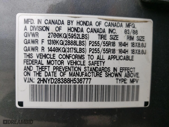 2008 Acura MDX Tech Pkg with VIN 2HNYD28388H536777, listed as a Copart auction lot 47431055 with 287,328 mi miles and Salvage Title. Bid and sale history available at carsss.com. Image 16.