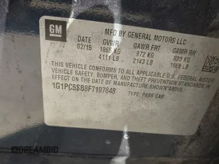 2015 Chevrolet Cruze LT with VIN 1G1PC5SB8F7197848, listed as a IAAI auction lot 42084129 with 120,300 mi miles and . Bid and sale history available at DreamBid. Image 9.