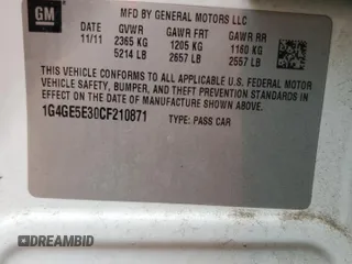 2012 Buick LaCrosse Premium 1 with VIN 1G4GE5E30CF210871, listed as a Copart auction lot 54541725 with 131,098 mi miles and Salvage title. Bid and sale history available at DreamBid. Image 13.