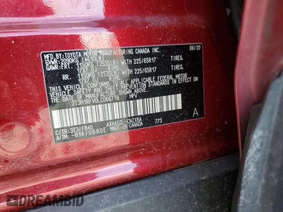 2020 Toyota RAV4 LE with VIN 2T3H1RFV0LC066718, listed as a Copart auction lot 47536535 with 54,913 mi miles and Salvage Title. Bid and sale history available at DreamBid. Image 15.