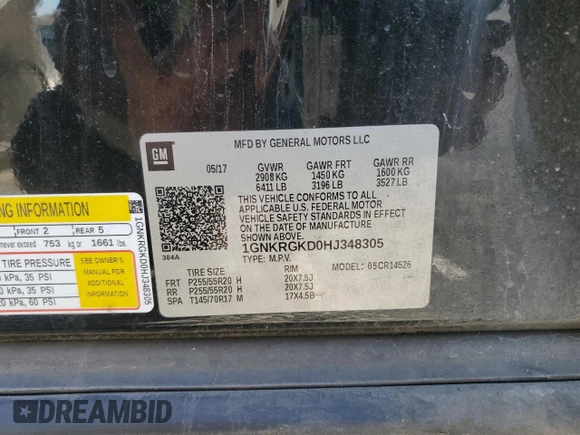 2017 Chevrolet Traverse LT with VIN 1GNKRGKD0HJ348305, listed as a Copart auction lot 46974445 with Not Provided miles and Clean Title. Bid and sale history available at DreamBid. Image 13.