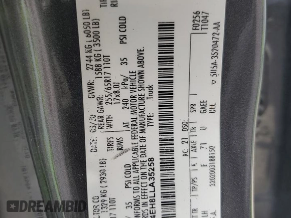 2020 Ford Ranger XL z VIN 1FTER4EH8LLA35258, wystawiony jako Copart lot #60150135 z przebiegiem 101 710 mil mil oraz Nie do naprawy • Non repairable. Historia ofert i sprzedaży dostępna na DreamBid. Obrazek 12.
