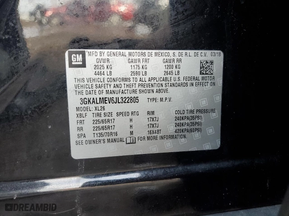 2018 GMC Terrain SLE with VIN 3GKALMEV6JL322805, listed as a Copart auction lot 46540955 with 93,588 mi miles and Salvage Title. Bid and sale history available at carsss.com. Image 14.