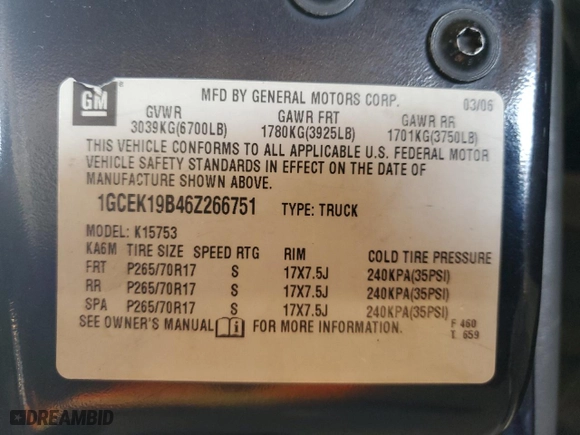 2006 Chevrolet Silverado 1500 LT2 with VIN 1GCEK19B46Z266751, listed as a Copart auction lot 50081755 with 260,634 mi miles and Salvage Title. Bid and sale history available at carsss.com. Image 12.