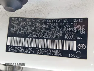 2013 Toyota Prius with VIN JTDKN3DPXD3035457, listed as a IAAI auction lot 42192621 with 153,685 mi miles and . Bid and sale history available at DreamBid. Image 9.
