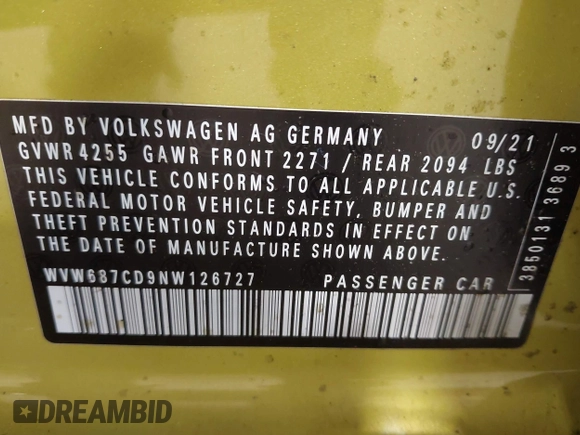 2022 Volkswagen GTI Autobahn с VIN WVW687CD9NW126727, выставлен на аукционе IAAI как лот 42413190 с пробегом 39 455 миль миль и . История ставок и продаж доступна на DreamBid. Изображение 9.