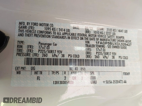 2013 Ford C-Max SEL with VIN 1FADP5BUXDL529427, listed as a IAAI auction lot 42200425 with 91,208 mi miles and . Bid and sale history available at DreamBid. Image 9.