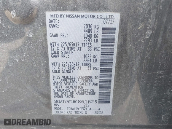 2017 Nissan Rogue S с VIN 5N1AT2MT1HC861625, выставлен на аукционе IAAI как лот 41894925 с пробегом 158 224 миль миль и . История ставок и продаж доступна на DreamBid. Изображение 9.